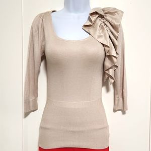 Bebe Knit Top with Silk/Satin Ruffle Accent